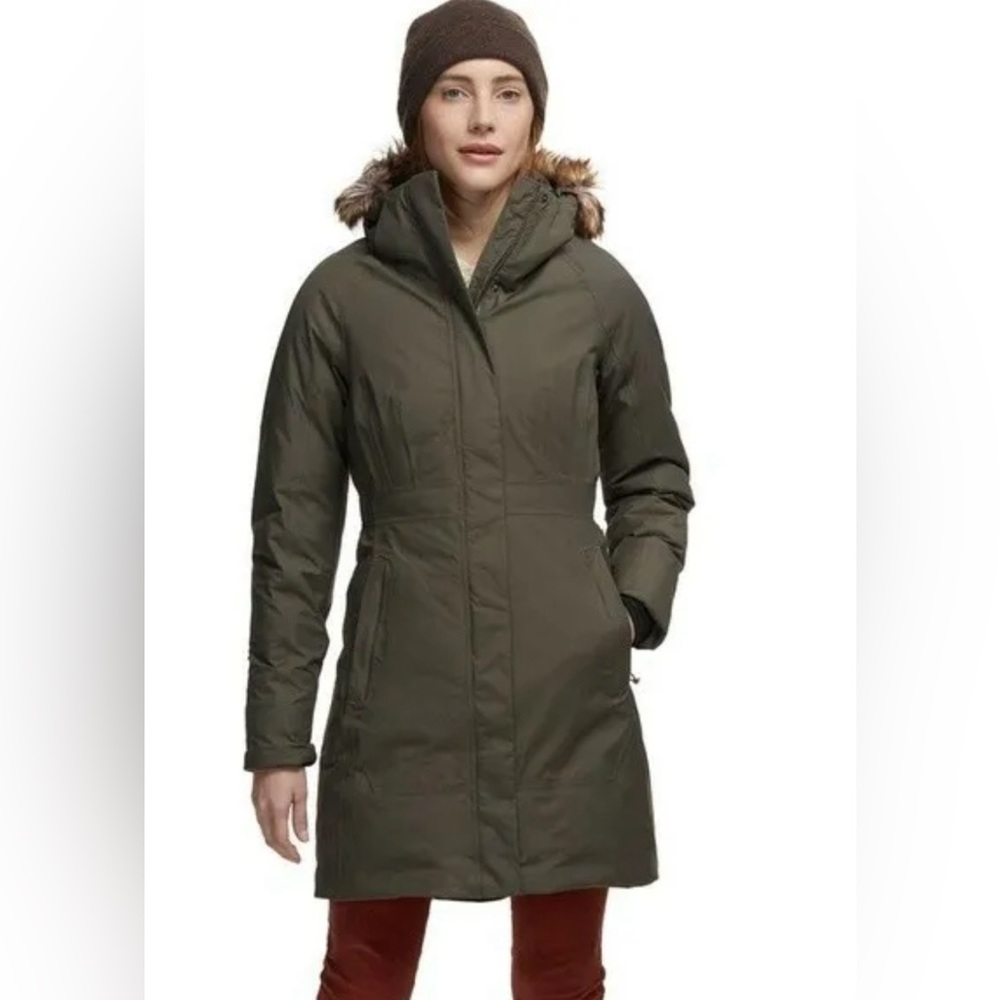 North Face Arctic Down Parka Olive Green Coat (missing hood) XS